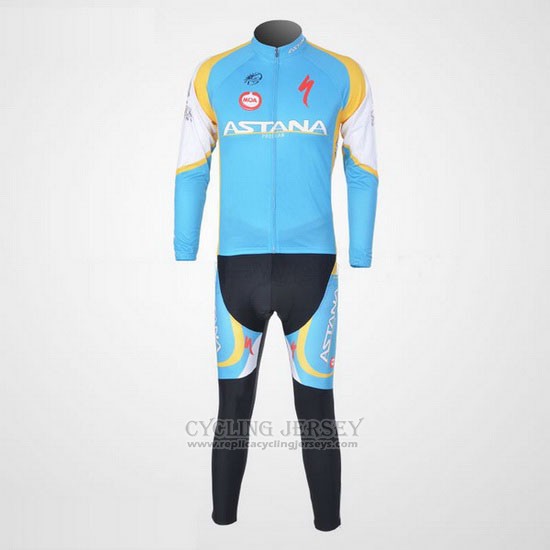 2012 Cycling Jersey Astana Light Blue and Black Long Sleeve and Bib Tight